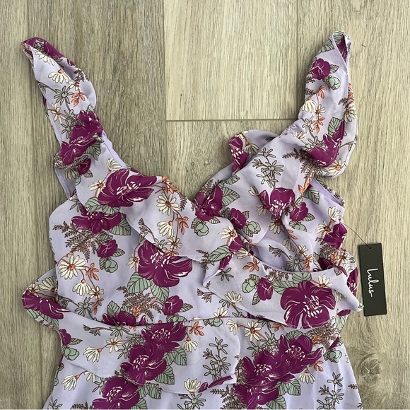 Lulus Fleur-Evermore Lavender Floral Print Ruffled Midi Dress - Picture 3 of 4